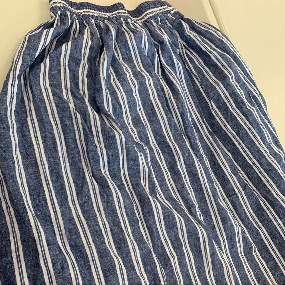 Max Studio Navy and White Striped A-Line Linen Skirt - Picture 3 of 7